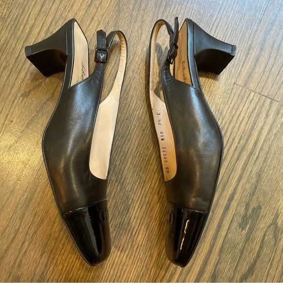 FERRAGAMO Gancini square-toe slingback black Leather pumps 7.5 C - Picture 7 of 14